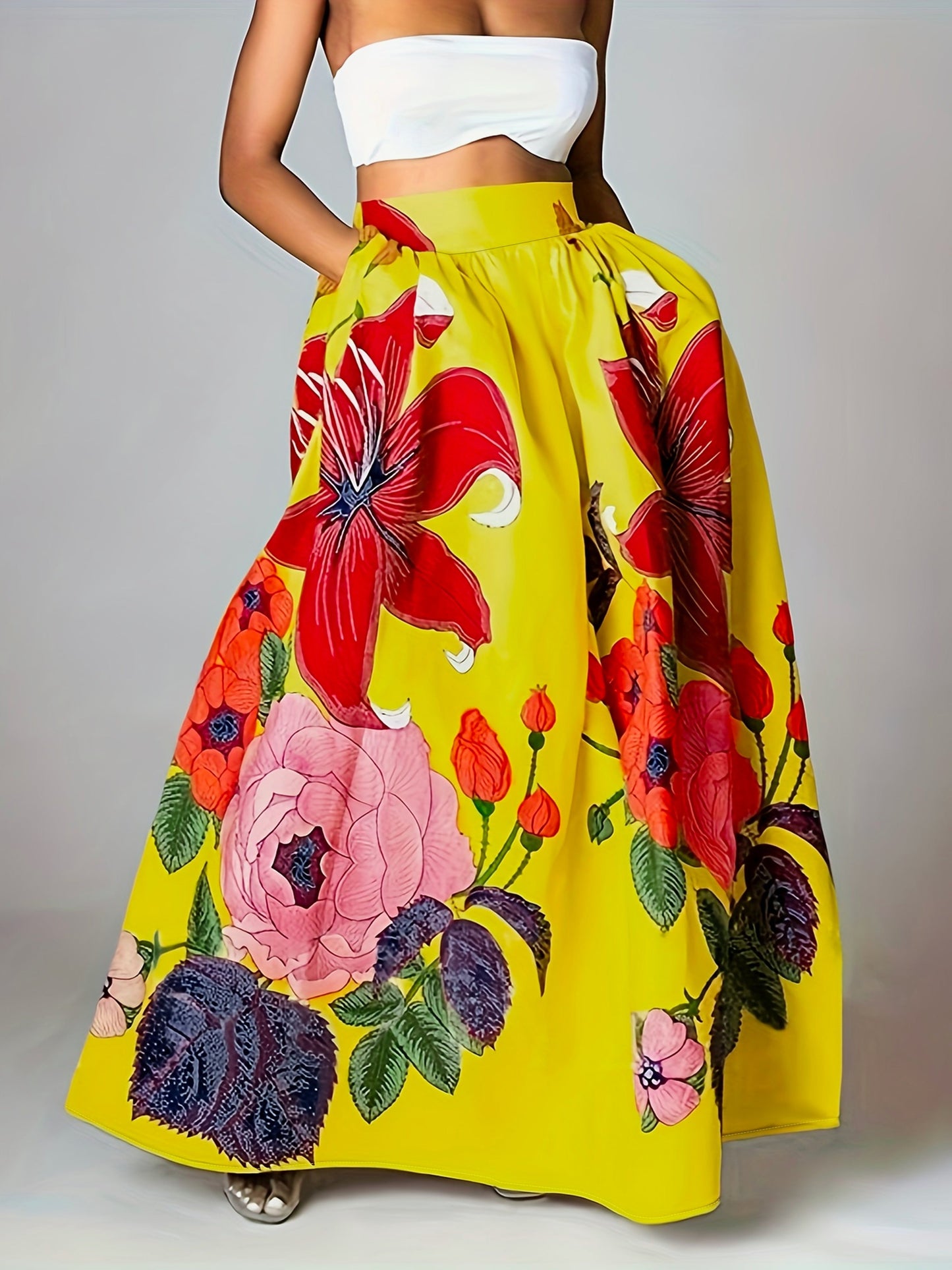 Dames Hoge Taille Maxi Rok met Bloemenprint – Agatha