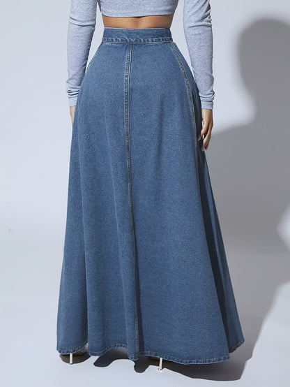 Dames Hoge Taille Maxi Uitlopende Spijkerrok - Melina