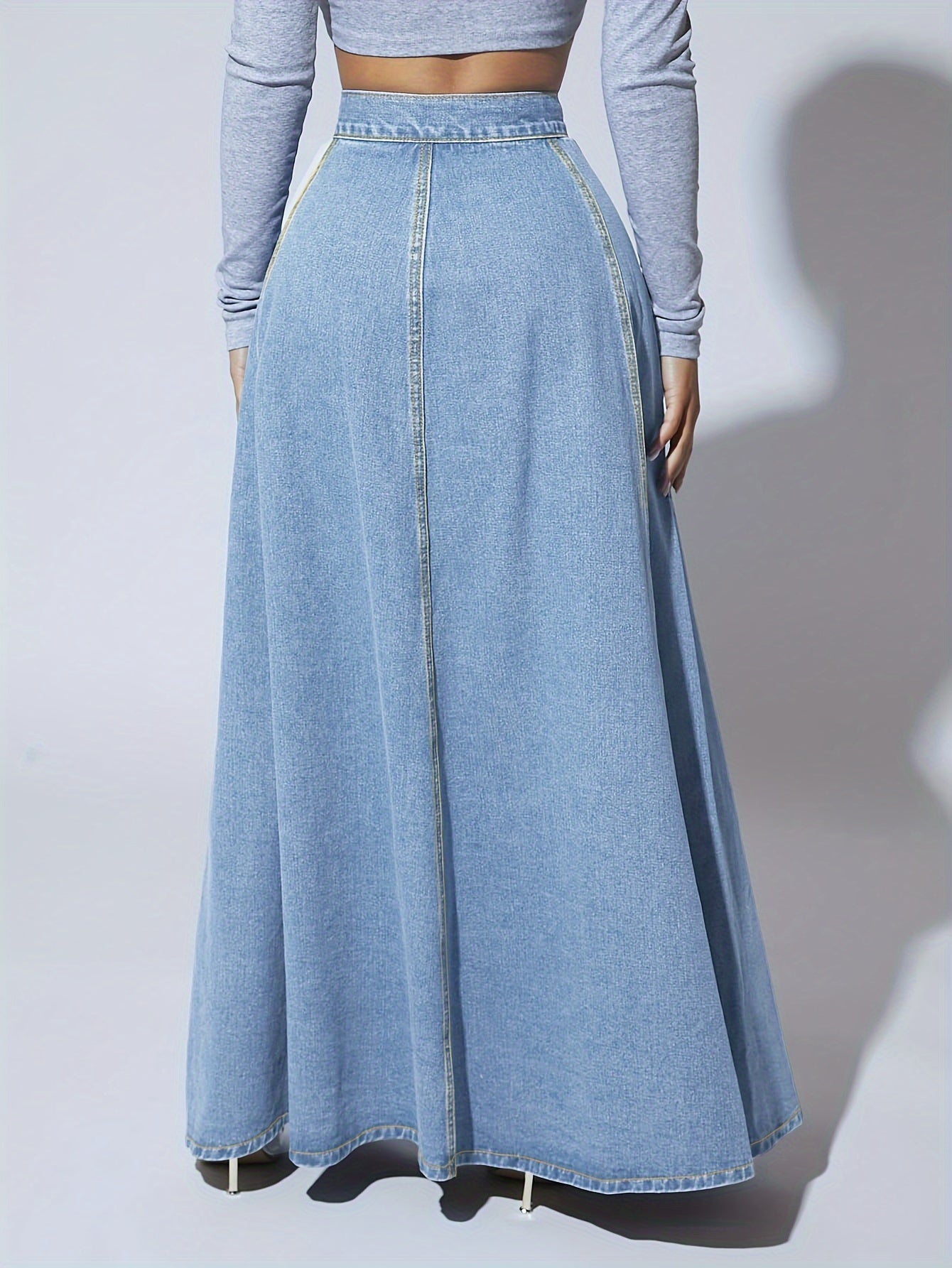 Dames Spijkerrok Hoge Taille Maxi Lengte Uitlopende Zijden Stof - Mode Vibes