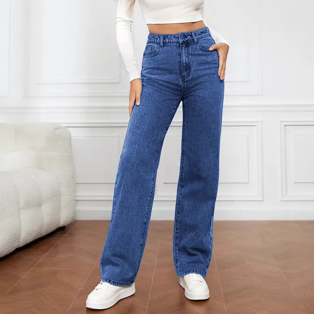 RetroChic Hoge Taille Wijde Pijp Vintage Jeans