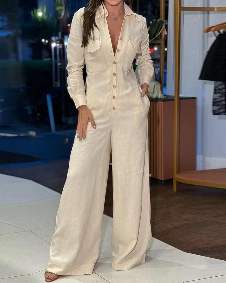 Dames Jumpsuit Lange Mouwen Wijde Pijpen Zomerjurk - Mode Vibes
