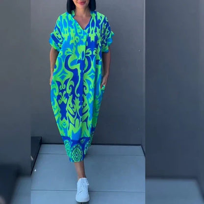 Dames Zomerjurk Midi Kaftan Vrouwelijk Lange Jurk - Mode Vibes