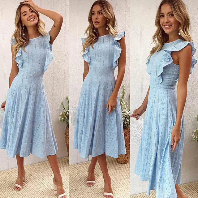 Luna Dames Kantoor Casual Midi A-Lijn Jurk