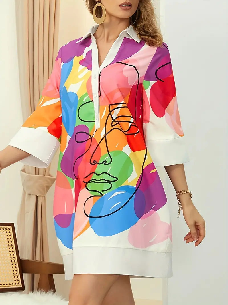 Kleurrijke Jurk Mini Dames Overhemd Stijl - Mode Vibes