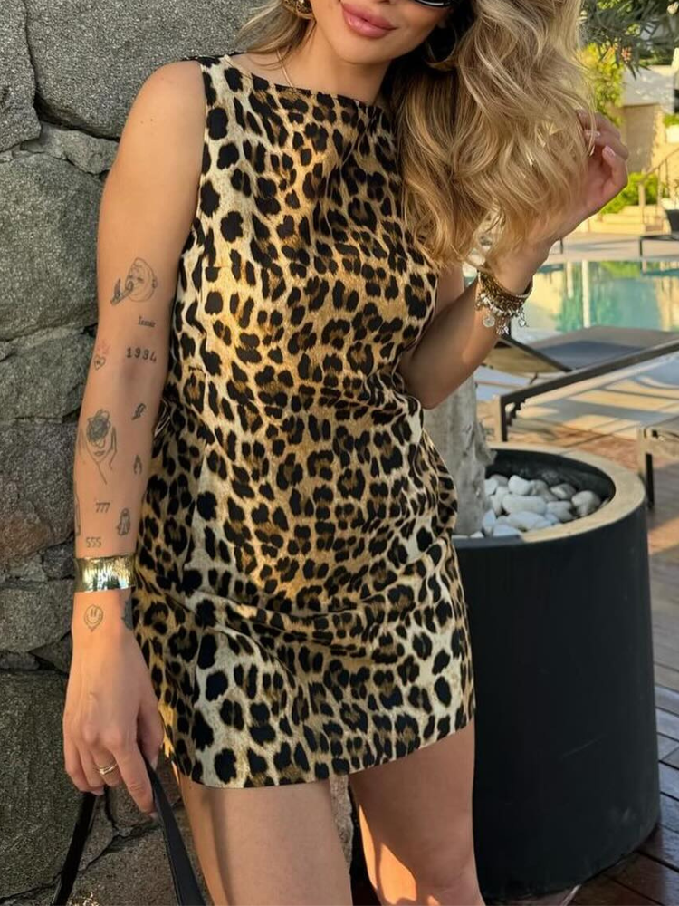 Korte Zomerjurk Dames Luipaardprint Jurk Mini - Mode Vibes