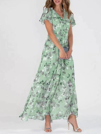 Dames Maxi zomerjurk met bloemenprint en elegante vlindermouwen - Selma