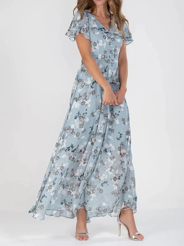 Dames Zomerjurk Bloemenprint Maxi Jurk met Vlindermouwen - Mode Vibes