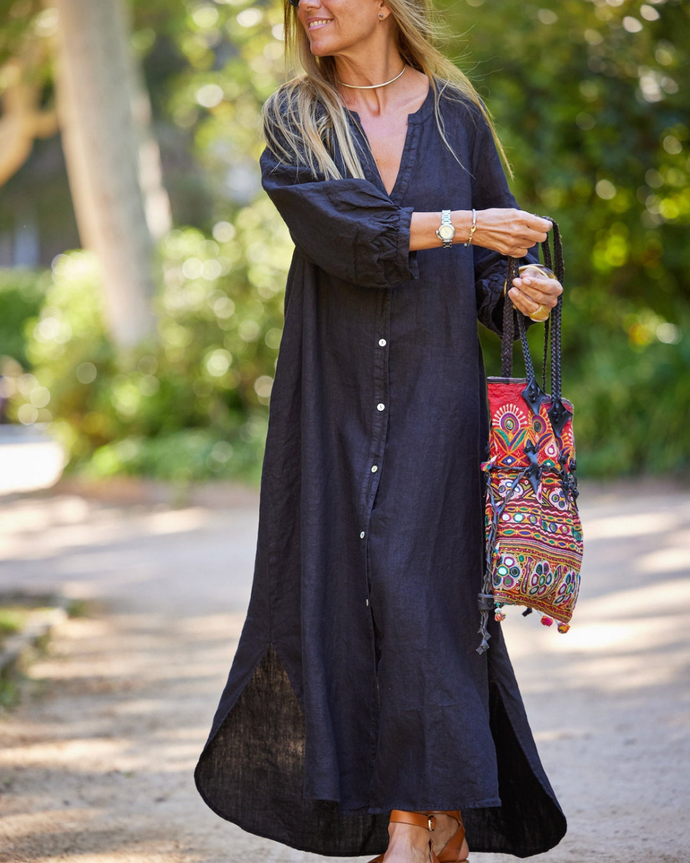 Dames Maxi zomerjurk met lange mouwen - Lovely