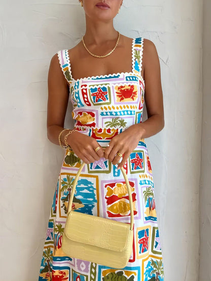 Dames Maxi zomerjurk met strandprint - Allysa