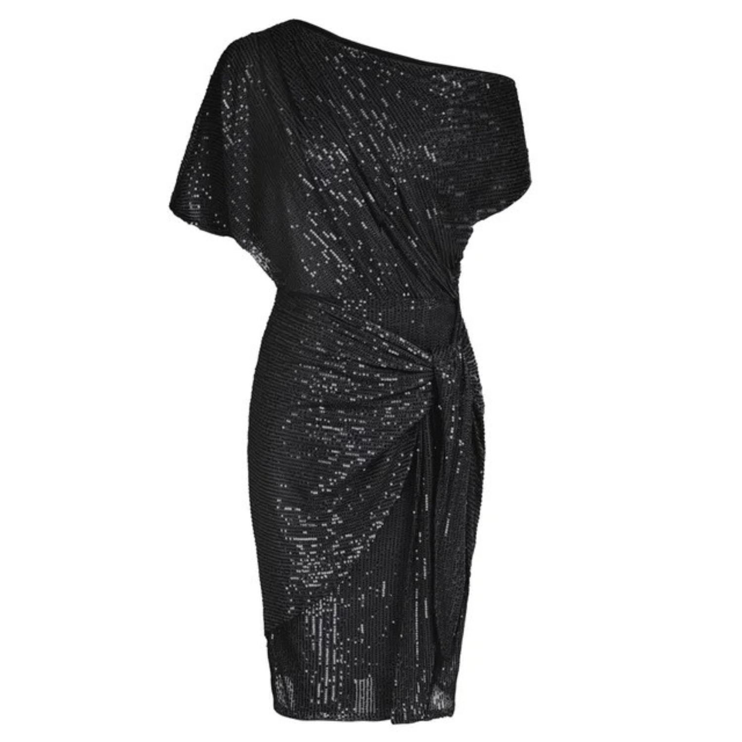 Dames Feestjurk Midi Pailletten Zwart Glanzend - Mode Vibes