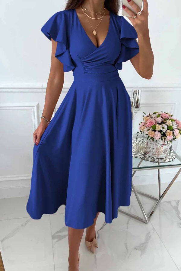 Dames Midi Gala Jurk met Vlindermouwen - Angel