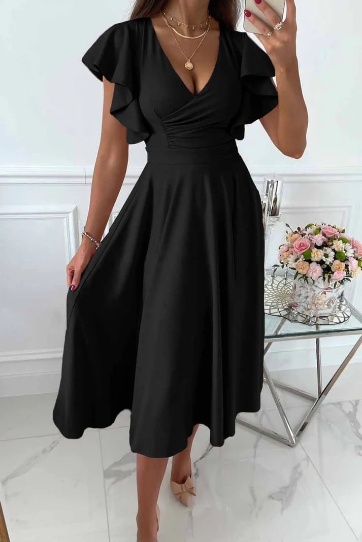 Dames Midi Gala Jurk met Vlindermouwen - Angel