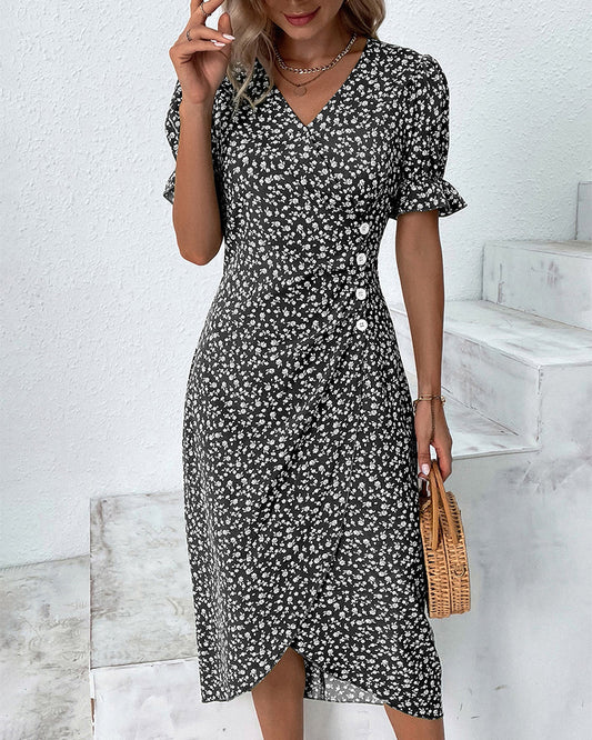 Dames Zomerjurk Korte Mouwen Midijurk V-Hals - Mode Vibes