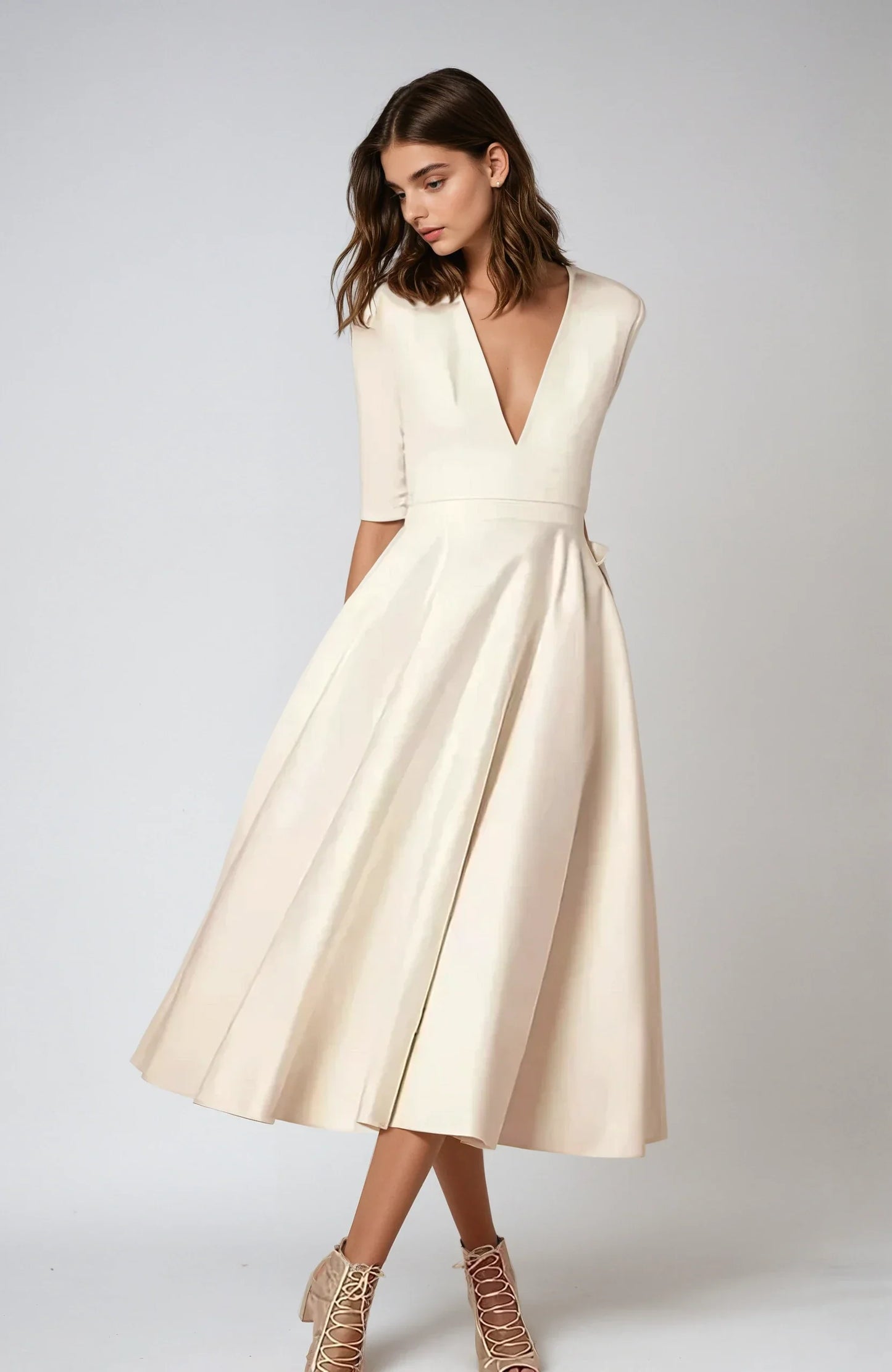 Dames Cocktailjurk Midi V Hals Jurk Cecelia - Mode Vibes