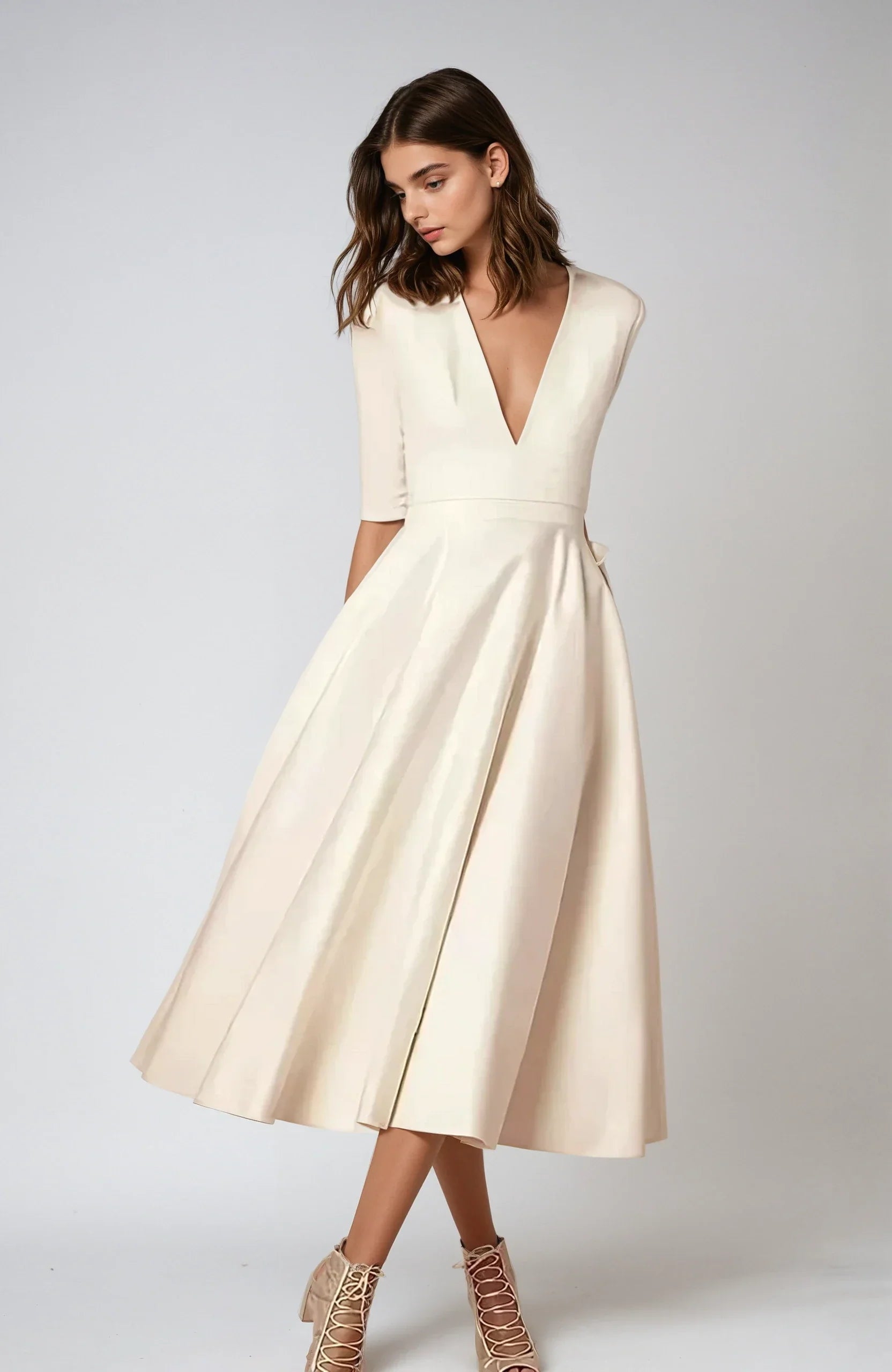 Dames Cocktailjurk Midi V Hals Jurk Cecelia - Mode Vibes