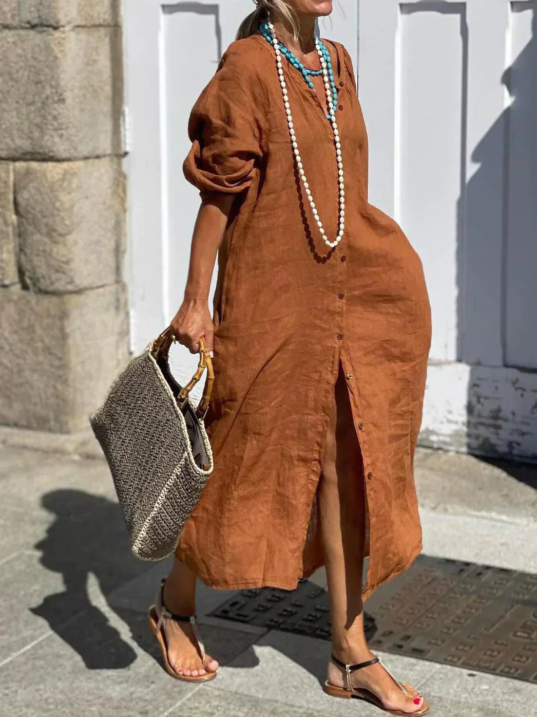 Dames Overhemdjurk Midi Knoopsluiting Zomerjurk - Mode Vibes