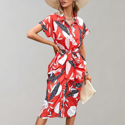 Dames Midi zomerjurk met Korte Mouwen en Knoopsluiting - Norielle
