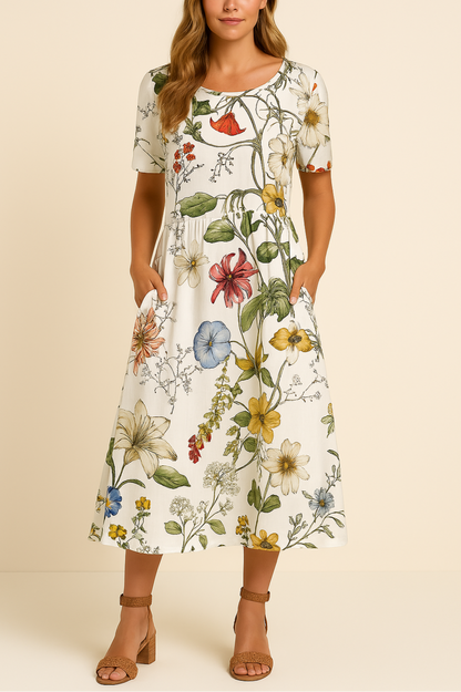 Dames Zomerjurk Bloemenprint Midi Jurk Liva - Mode Vibes
