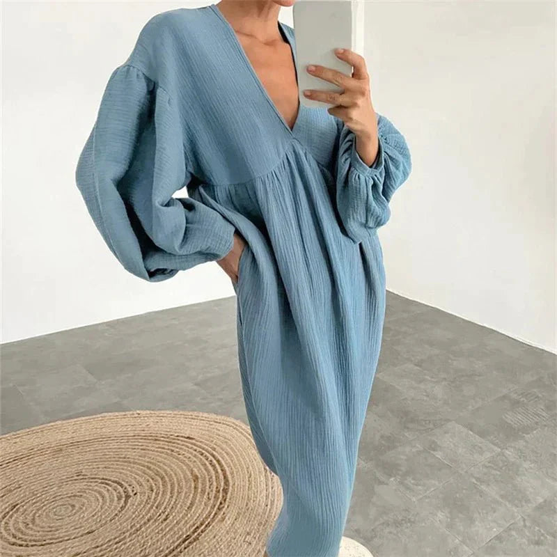 Dames Zomerjurk Lange Mouwen Jurk Midi Aurora - Mode Vibes