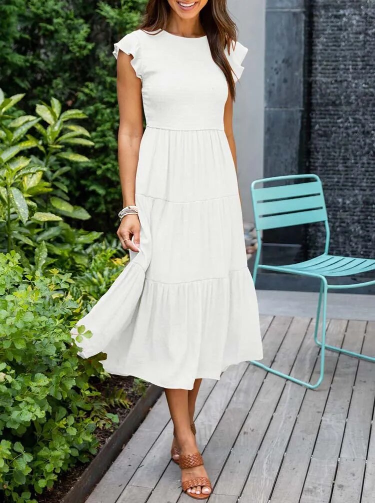 Dames Midi zomerjurk met vlindermouwen - Joline