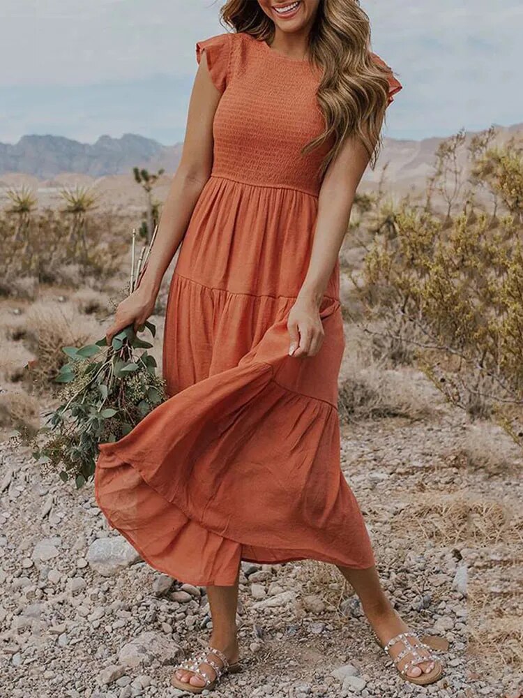 Dames Midi zomerjurk met vlindermouwen - Joline