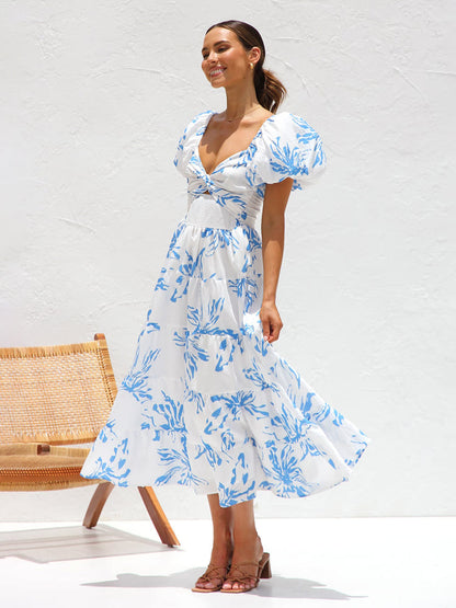 Zomerjurkje Dames Midi Bladprint Jurk Ellen - Mode Vibes