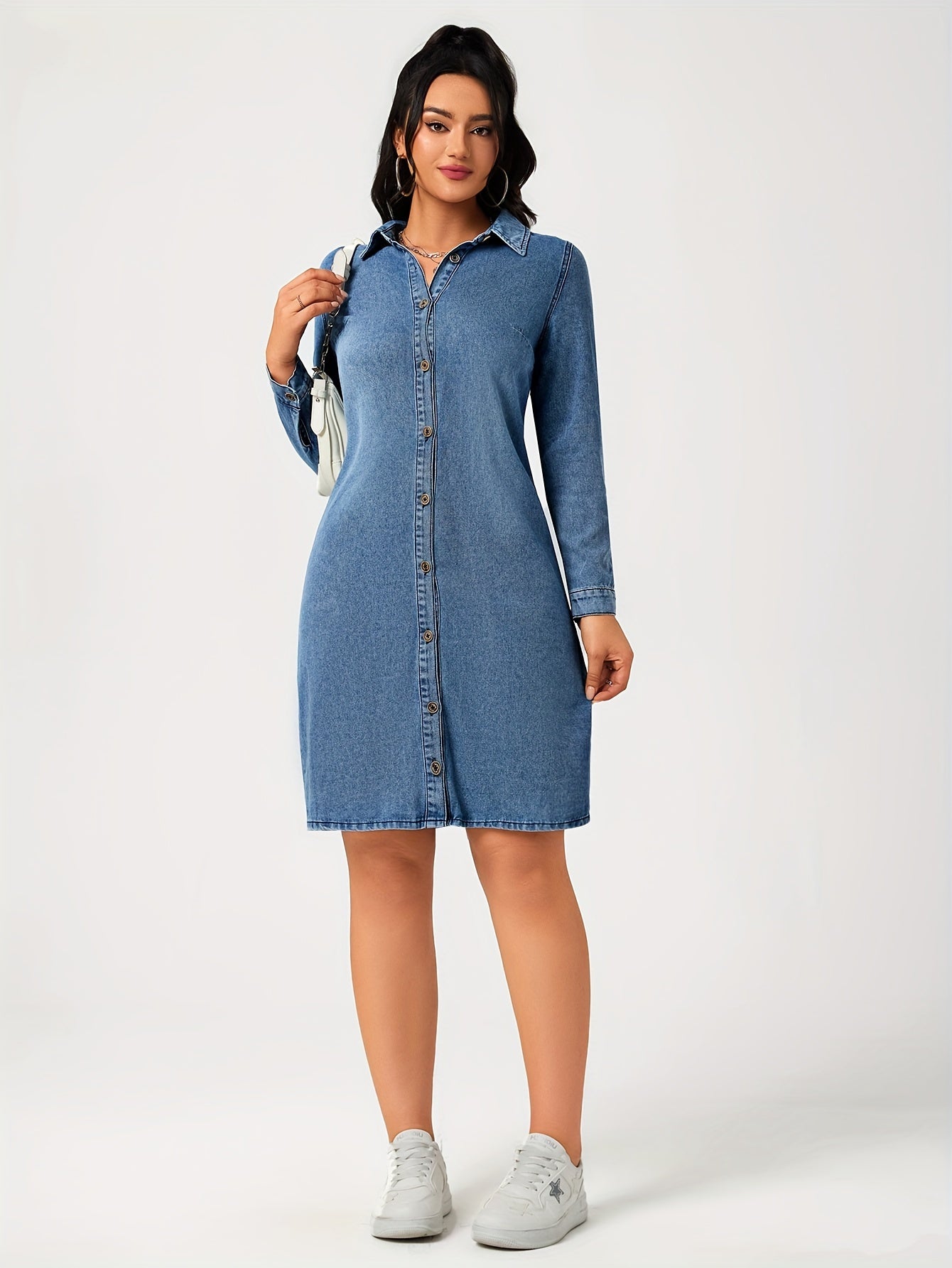 Dames Mini Denim Jurk met Lange Mouwen - Sol
