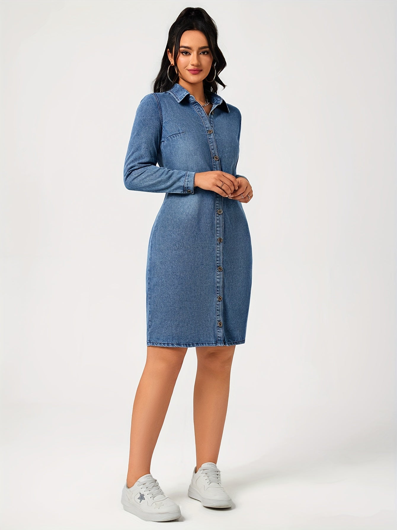 Dames Mini Denim Jurk met Lange Mouwen - Sol