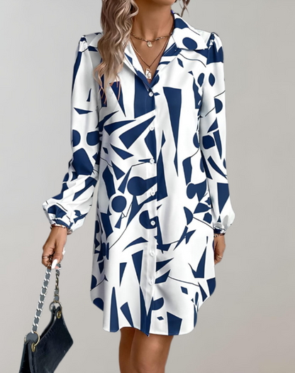 Dames Zomerjurk Lange Mouwen Knoopsluiting Mini Jurk - Mode Vibes
