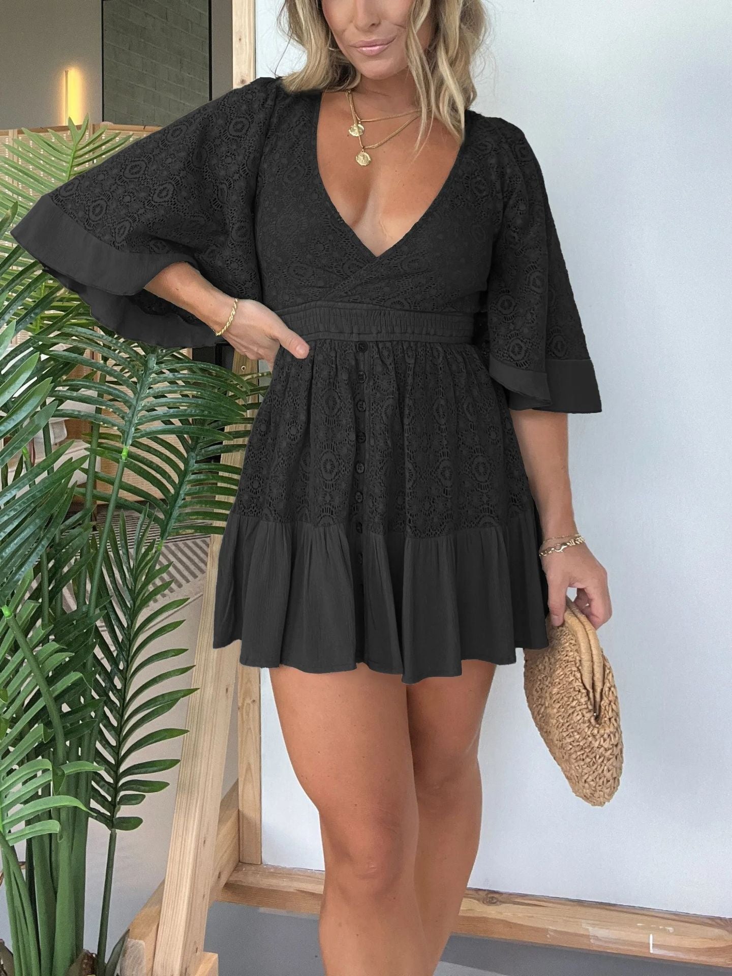 Dames Mini zomerjurk met diepe V-hals - Andy