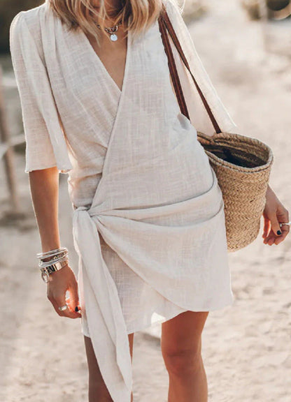 Dames Zomerjurk Korte Wikkeljurk Met Knoopsluiting - Mode Vibes