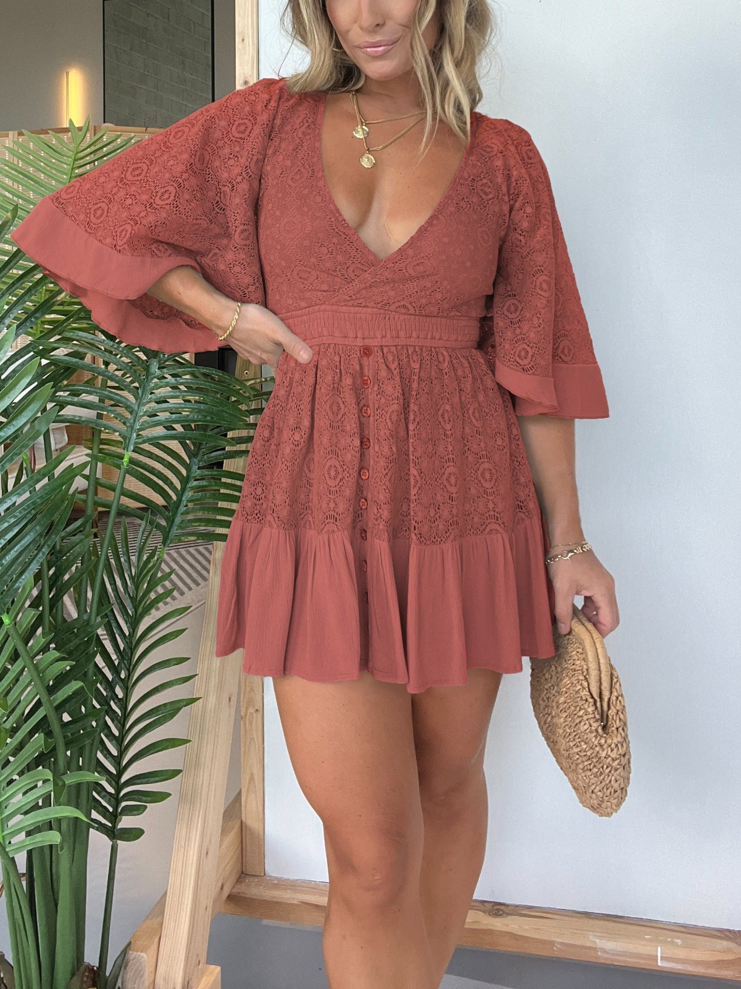 Dames Mini zomerjurk met kant en ingebouwde short - Lisa