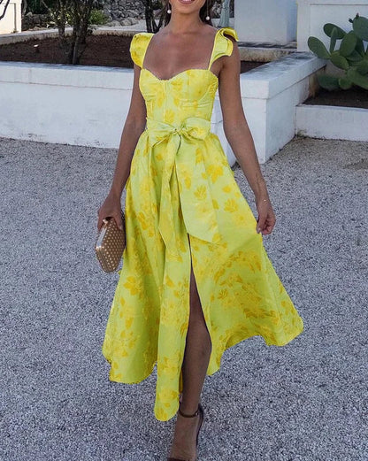 Dames Zomerjurk Midi Ruffles Jurk met Korte Mouwen - Mode Vibes