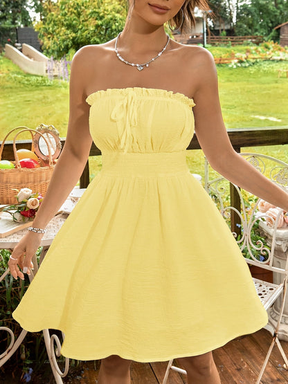 Dames Ruffle Trim Strapless Mini Zomerjurk - Olivia