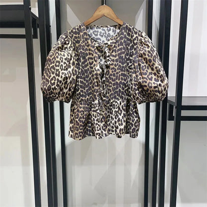 ZomerGlow Dames Blouse met Print en Strik