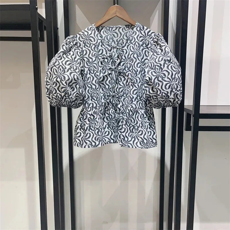 ZomerGlow Dames Blouse met Print en Strik