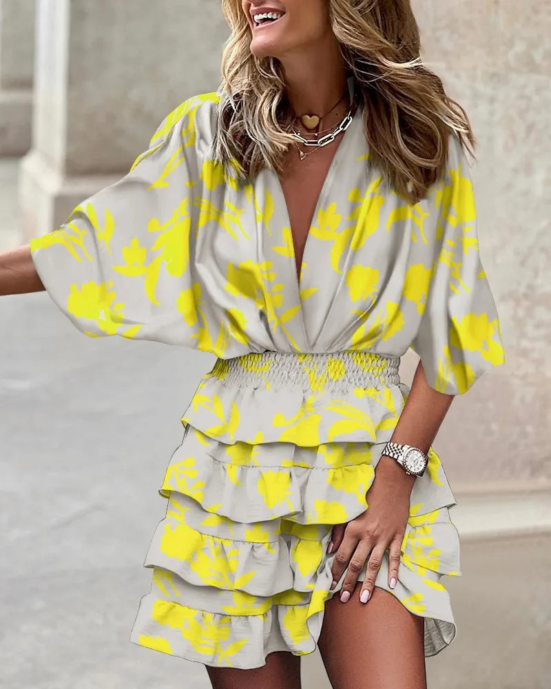 Dames Zomerjurk Mini Jurk met Elastische Taille en Leuke Print - Mode Vibes