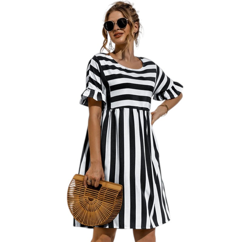 Dames Jurk Mini Streep Casual Mode - Mode Vibes