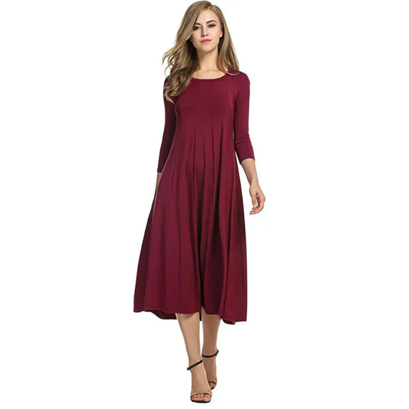 Dames Zomerjurk Midi Driekwart Mouw Stijlvol Design - Mode Vibes