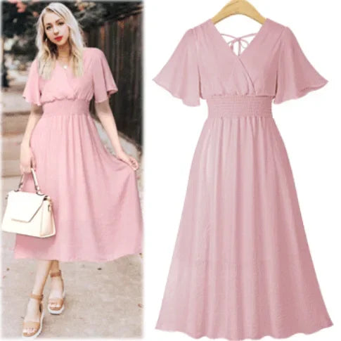 Zomerse Pracht V-hals Chiffon Jurk