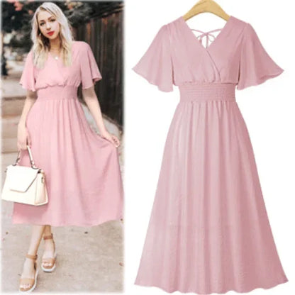 Zomerse Pracht V-hals Chiffon Jurk