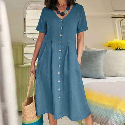 Dames V hals Casual Midi Zomer Jurk - Avy
