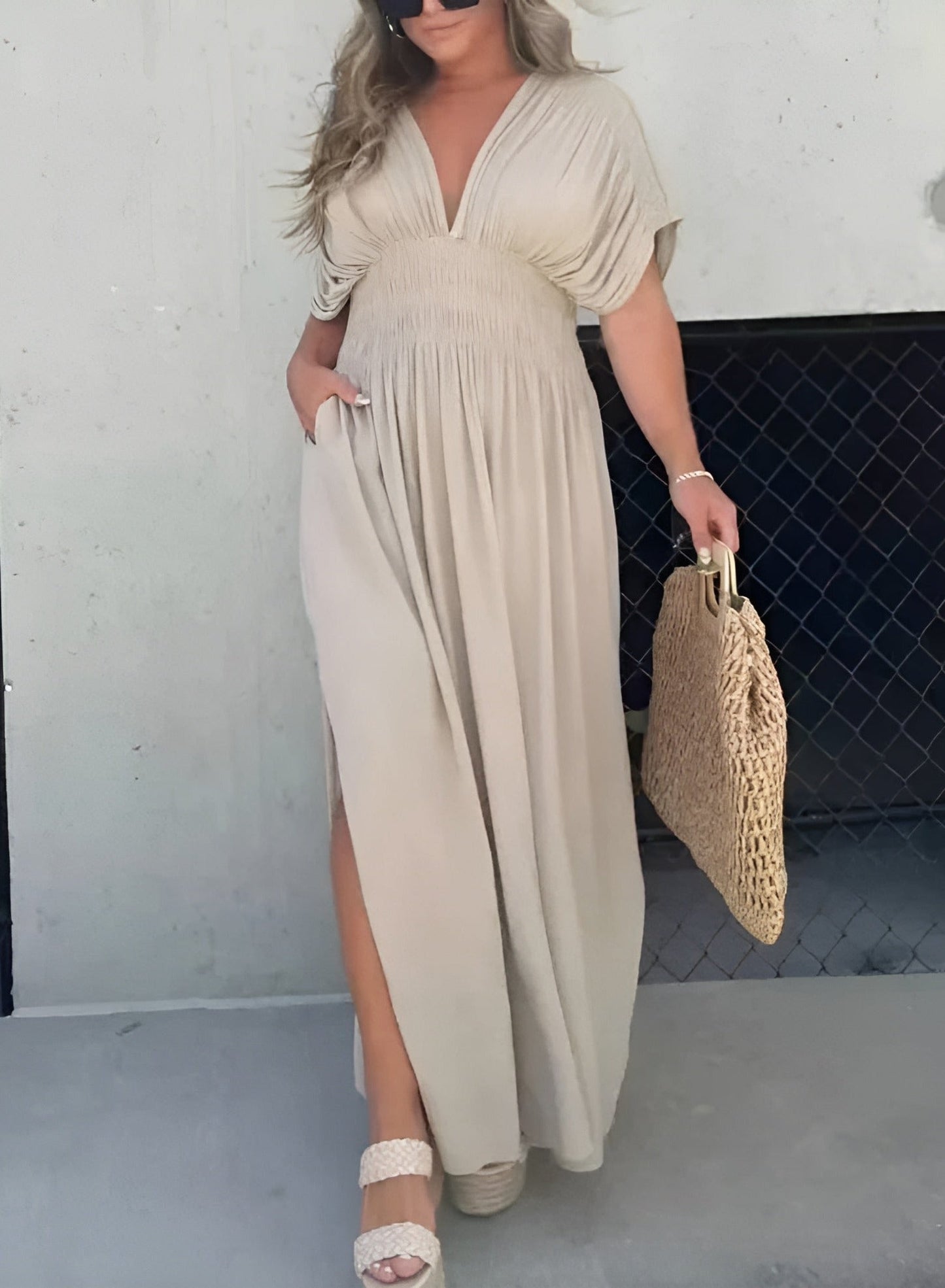Dames Zomerjurk Maxi V Hals Split Jurk - Mode Vibes