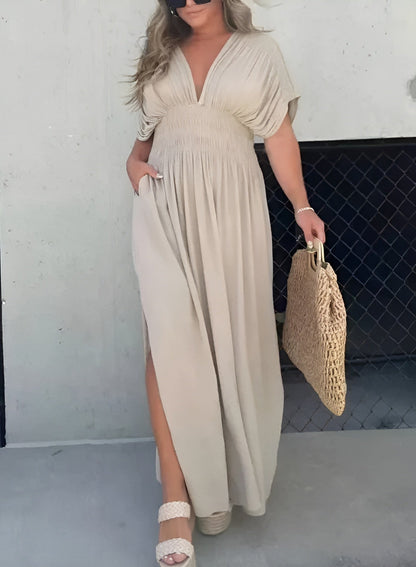 Dames Zomerjurk Maxi V Hals Split Jurk - Mode Vibes