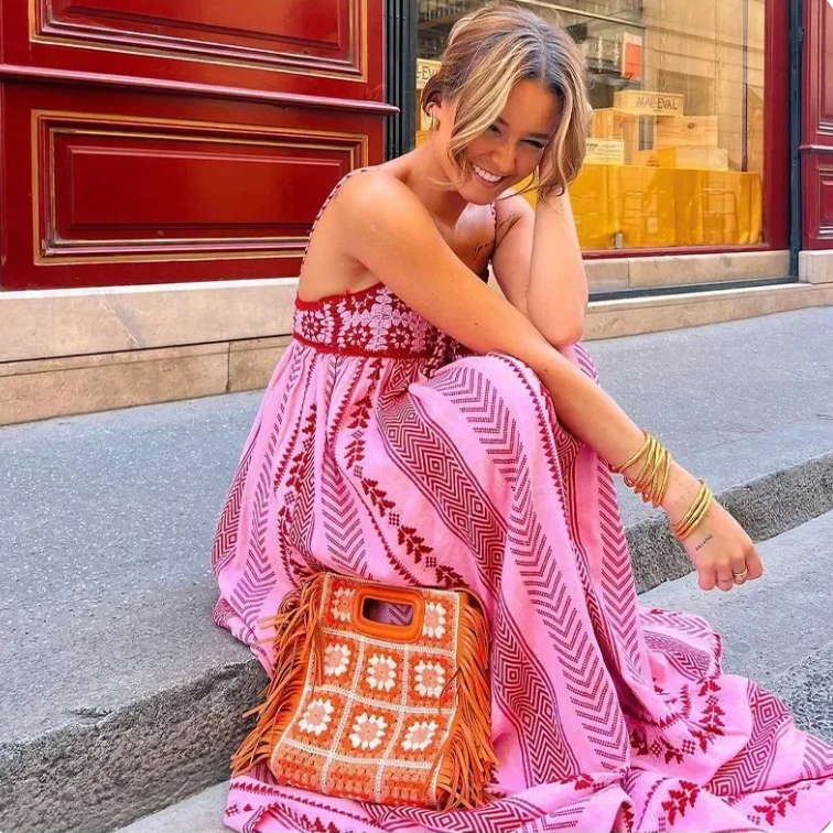 Dames Zomerjurk Maxi Rood Roses Rok Jurk - Mode Vibes