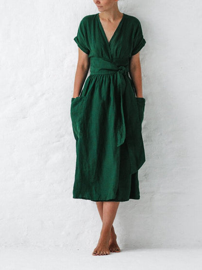 Dames Jurk Wikkel Model Ademend met Strik bij de Taille - Mode Vibes