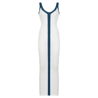 Dames Witte Contrast Maxi Zomerjurk - Serafina