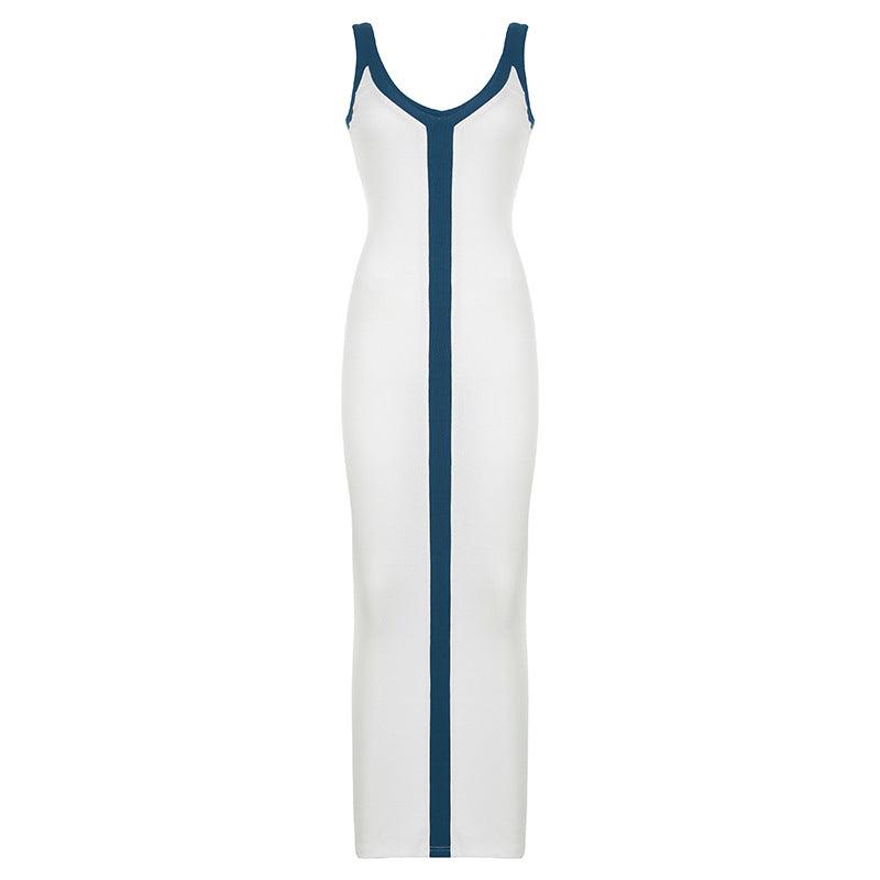 Dames Zomerjurk Wit met Contrasterende Details - Maxi Jurk Serafina - Mode Vibes