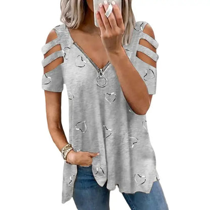 Zomerse V-hals Top met Laag Uitgesneden en Holle Mouwen