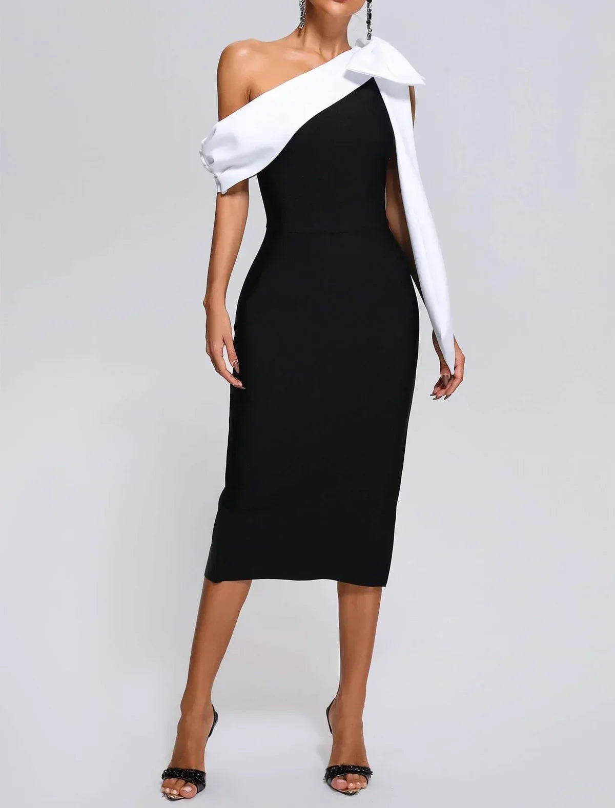 Dames Zwart Wit Midi Gala Jurk - Collette